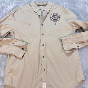 Harley Davidson Men's Tan Long Sleeve Button Up Shirt Skull Logo Casual Size L